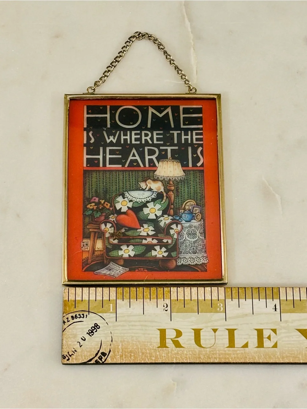 Mary Engelbreit Home Is Where the Heart Vintage Enesco Brass frame Sun Catcher